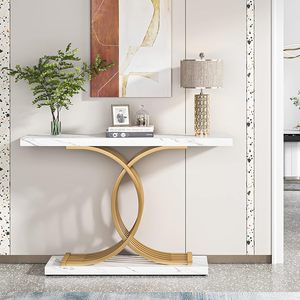 Table console moderne noire 39 pouces avec pieds en métal, plateau en bois rectangulaire étroit, montage facile, mobilier pour la maison, entrée, chambre, salon - Product Image 3
