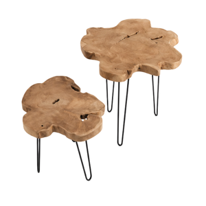 ARTERRA Luxury Premium Teak Slice <b>Table</b> Modern <b>Nesting</b> Coffee <b>Table</b> Metal Hairpin Leg Accent <b>Table</b> for Home - Product Image 2