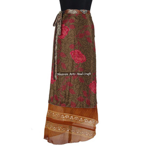 Indian Vintage 2 Layer Magic Hippie Sari Silk <b>Wrap</b> <b>Skirts</b> for Beach Wear 2 Layer Reversible Magic Silk Saris <b>Wrap</b> Long <b>Skirt</b> - Product Image 4