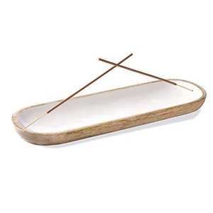 Brûleur d'encens décoratif pour la maison, porte-bâtonnets d'encens, plateau, intérieur blanc, finition bois naturel, diffuseur aromatique, utilisation toute saison - Product Image 1