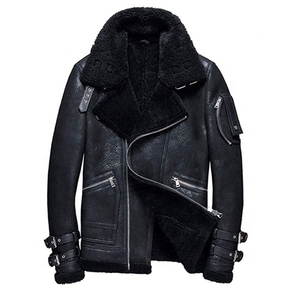 Best Edition Genuine Leather <b>Jackets</b> Distressed Pure <b>Sheepskin</b> Sherpa Shearling Faux Fur Windproof Waterproof High Street Zipper - Product Image 5