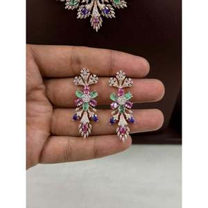 Indian Ethnic <b>Bridal</b> Gold Plated American Diamond <b>Necklace</b> & <b>Earring</b> <b>Set</b> - Product Image 3