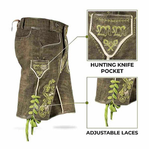 Shorts traditionnels bavarois pour hommes en Lederhosen, 100 % polyester, décontractés et élégants, écologiques, costume d'Oktoberfest allemand avec ceinture brodée - Product Image 4