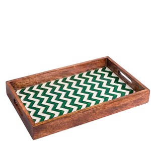 Bandeja de Madera Hecha a Mano con Estampado Amarillo Basant, Plato Decorativo Rectangular de Madera con Asas para Decoración del Hogar - Product Image 3