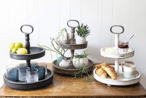 Handmade Wooden Two-<b>Tier</b> Serving Tray With Metal Handle Multi-Layer <b>Cake</b> Stand - Product Image 4
