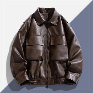 Veste en cuir coupe-vent décontractée, design personnalisé, veste en cuir pour moto, fermeture éclair - Product Image 3