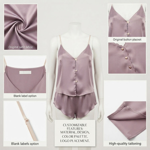 Ensemble de détente Reddito pour femme en satin 100 % soie, sans manches, col en V, couleur unie, short, deux pièces, vêtements de nuit pour adulte, taille élastique, printemps - Product Image 4