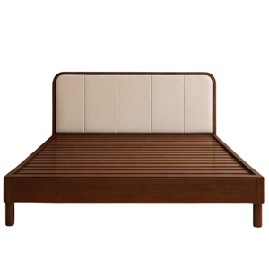 เตียงไม้สักพรีเมียมแบบคู่พร้อมพนักพิงผ้าบุนวม - Product Image 1