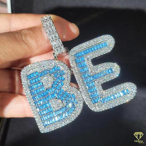 Collier de luxe Hip Hop en moissanite bleue et diamants, serti pavé, style cubain, pour hommes et femmes - Product Image 6