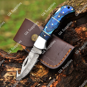 Couteau de chasse DIY d'extérieur, lame en acier Damas, pointe tombante, verrouillage arrière, manche en bois Pakka, couteau de survie tactique pliant, OEM ODM - Product Image 5