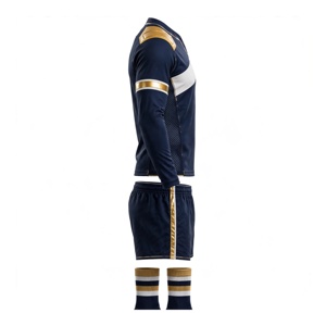 Unisex Royal Blue Gold <b>Soccer</b> Uniform Set Long <b>Sleeve</b> Jersey Shorts <b>Socks</b> Breathable Polyester Sublimation Adult - Product Image 2