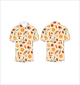 Camisa polo con estampado floral naranja y beige para hombre, camisa informal de manga corta a la moda de verano - Product Image 3