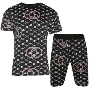 Ensemble de shorts décontractés pour hommes en gros, taille élastique, été, t-shirt à manches courtes, vêtements de sport unis - Product Image 5