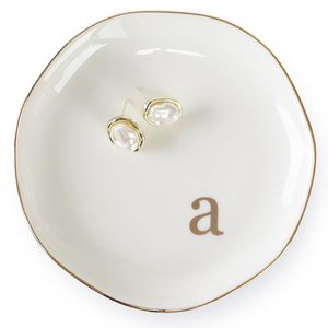 Plato de Cerámica Personalizado con Monograma y Borde Dorado, Bandeja para Joyas, Regalo para Damas de Honor, Regalo de Boda - Product Image 1