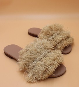 Handwoven Raffia Sandals: Bohemian Leather Sole <b>Slides</b> - Product Image 2