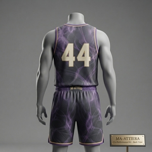 Uniforme de basket-ball pour hommes MA-ATTIERA, maillot et short en sublimation violet et noir, polyester respirant, vêtements d'équipe, taille adulte - Product Image 2
