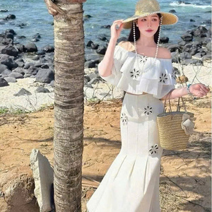 Conjunto de Ropa de Mujer de Dos Piezas, Verano, Sin Cuello, Sólido, Casual, Ajustado, Algodón Ecológico, Lavable, Cómodo, Natural y Moderno - Product Image 2