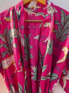 Bata de Baño Kimono de Lujo Unisex 100% Algodón con Estampado Floral, Cuello en V, Cierre con Cordón, Transpirable, Color Rosa, para Mujer, para la Playa - Product Image 6