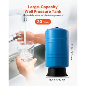 Réservoir d'eau vertical robuste en acier au carbone de 20 gallons, réservoir sous pression pré-chargeé pour pompes - Product Image 2