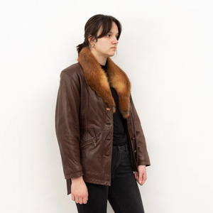 Veste bomber en cuir véritable pour femme avec col en fourrure de renard, ceinture, manteau d'hiver - Product Image 4