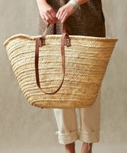 Handwoven <b>Straw</b> <b>Bag</b> with Leather Accents - French Market Basket, Eco-Friendly Grocery Tote, Stylish French Market <b>Bag</b> - Product Image 1