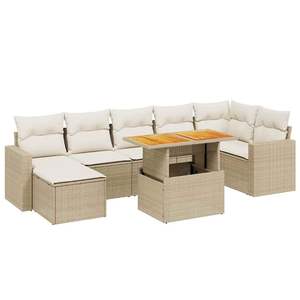Ensemble de canapés de jardin en rotin beige, mobilier d'extérieur avec coussins en mousse haute densité, design contemporain imperméable - Product Image 4
