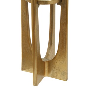Porte-bougie en métal doré avec un design architectural, supportant une grande bougie blanche pour la décoration moderne de la maison - Product Image 6