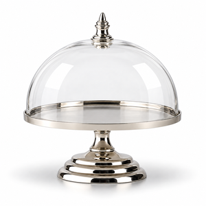 Plateau à chocolat rond décoratif en argent avec dôme transparent pour restaurants, hôtels, mariages et événements, tailles et couleurs personnalisées disponibles - Product Image 1