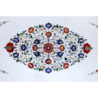 Mesa de Centro Decorativa Tradicional Hecha a Mano con Incrustaciones de Mármol Ecológico, Piedra Preciosa de Lujo con Diseño Floral Blanco Pietra Dura
