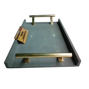 DPC Model 052 Faux Shagreen Decorative Tray with Brushed Gold Stainless Steel Handle for Coffee/Console Table Made in Binh Duong - Product Image 1