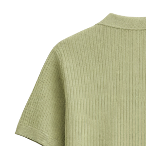 Polo de punto ondulado verde hoja para hombre, manga corta, 100% algodón, corte ajustado, informal, transpirable, para verano, venta al por mayor - Product Image 6