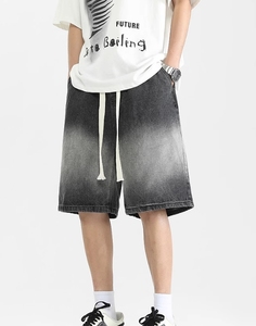 Shorts Bermuda en coton délavé style denim pour homme, taille mi-haute avec cordon de serrage, décontractés, pour l'été - Product Image 4