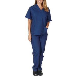 Conjunto de Uniforme Médico Unisex Azul Marino, Top con Cuello en V y Pantalones, Uniforme de Hospital, Tejido Elástico de Poliéster/Spandex, Sin Costuras, Detección de Agujas - Product Image 1