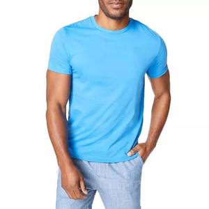 T-shirt pour homme à manches courtes bleu, col rond, coupe ajustée, décontracté, en jersey de coton respirant, couleur unie, longueur normale - Product Image 1