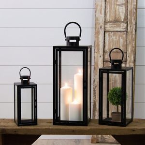 Decorative Set Of 3 Outdoor Indoor, Metal <b>Candle</b> Lanterns Modern Farmhouse Floor Lanterns Hanging Lanterns For Event Decor - Product Image 2