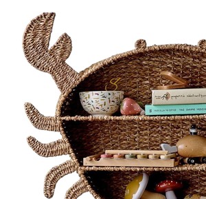 Cute crab seagrass wall shelf kid handwoven rattan wicker shelves nursery <b>toy</b> organizer <b>storage</b> <b>basket</b> decor wholesale online sh - Product Image 3