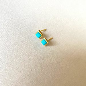 Turquoise Stud Earrings Sterling Silver Studs Gold Plated Earrings Square Gemstone Earrings Dainty Jewelry Wholesale Supplier - Product Image 6