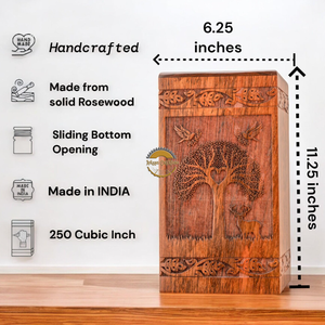 AYAANS Rosewood wooden Hand Carved Wooden Hot Selling cremation Urn <b>Box</b> for Adult Ashes Wholesale Cremation Urns (6X6X11)IN - Product Image 3