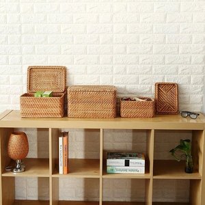 La decoración vintage hecha a mano de Vietnam para el hogar es la fuente de la decoración de caja de ratán importada más vendida Loto azul - Product Image 4