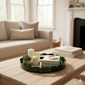 Bandeja de Laca de Estilo Moderno Hecha a Mano, Bandeja Redonda con Borde Decorativo Festoneado Inspirado en Flores - Product Image 6