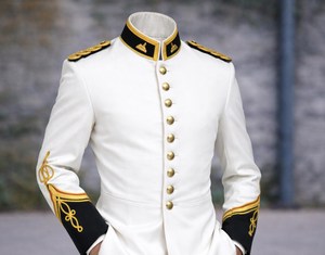 Men's White Formal Shirt <b>Jacket</b> Sailor Collar Epaulet Embroidered Regular Sleeve Single Breasted <b>Slim</b> <b>Fit</b> - Product Image 2
