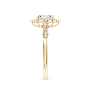 Bague de fiançailles vintage avec halo de diamants de laboratoire certifiés IGI, taille coussin, avec accents ronds en or 10K, 14K, 18K, argent 925, 935 - Product Image 3
