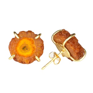 Natural Orange Solar Quartz Druzy Prong <b>Set</b> <b>Stud</b> <b>Earrings</b> - Gemstone Jewelry for Women Wholesale - Product Image 1