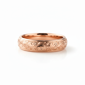 10K 14K 18K Solid Gold Inspire Stainless Steel Vintage Promise Band Dainty Engraved Plumeria Flower Designer Fine <b>Proposal</b> Band - Product Image 4