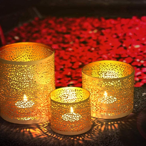 Set of 3 White and Gold Metal Decorative Nesting Votive <b>Candle</b> Holders Elegant Style Centerpiece White Votive Holder - Product Image 3