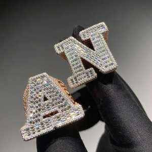 925 Silver Personalized Iced Out Letter <b>Initial</b> <b>Ring</b> VVS Moissanite Baguette Diamond Round Brilliant Cut Signet <b>Ring</b> - Product Image 1
