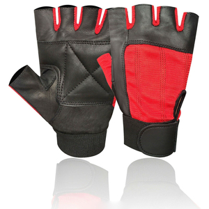 TRIMPO SPORTS Red <b>Half</b> Finger Fitness Gloves Mesh PU Leather Non <b>Slip</b> Breathable Pull Gym Weight Lifting Training Unisex Pink - Product Image 1