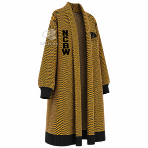 NCBW Sorority Women's Longline Herringbone Knit Duster <b>Cardigan</b> Open Front Embroidered Ribbed Cuff Sweater Casual Outerwear - Product Image 2