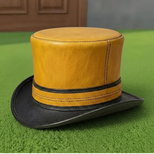 Chapeau haut de forme steampunk en cuir jaune fait main, style victorien gothique, pour cosplay - Product Image 5