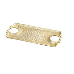 Plateau de service pour aliments et desserts, design personnalisé, finition dorée antique, plateau de service rectangulaire en métal, utilisation sur table - Product Image 4